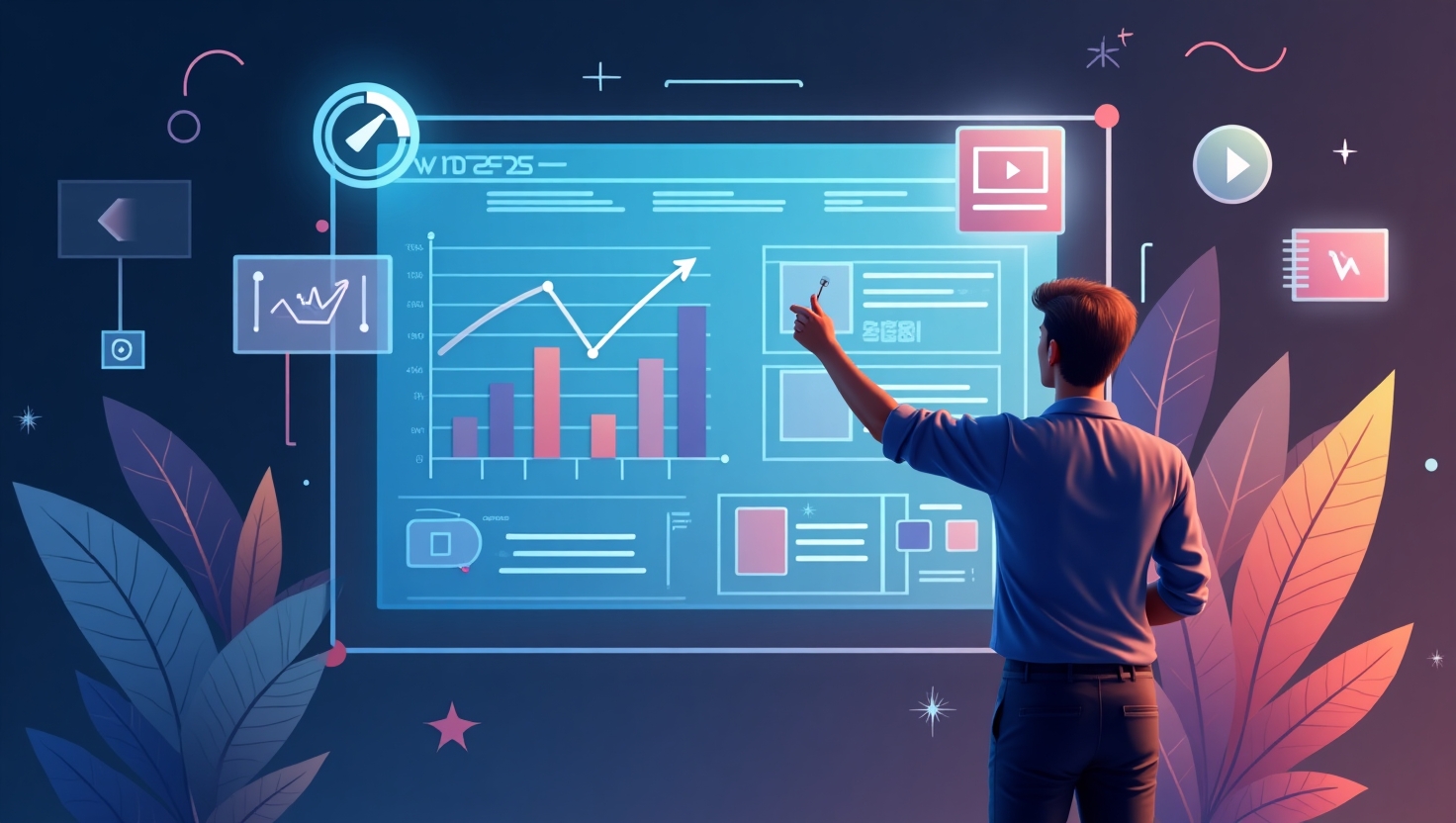 Comment optimiser le rythme et la structure narrative de vos vidéos IA pour maximiser l’engagement ? Illustration moderne et dynamique représentant un créateur de contenu numérique planifiant la structure d'une vidéo verticale sur un écran holographique ou un tableau digital, entouré de symboles de chronomètres, flèches de transition, et éléments narratifs rythmiques, avec une ambiance inspirante et technologique. L'image doit évoquer l'optimisation du rythme, la narration efficace et l'utilisation d'outils IA, dans un style minimaliste et professionnel. Utilisez une palette de couleurs inspirée par les tons #54387D, #3E408D, #3C579D, #47C0B4, #58A17B, #80D07E, #A5DA6F, #E1A65F, #EFCA5E, #EBE263, dans une composition équilibrée adaptée à une image carrée.