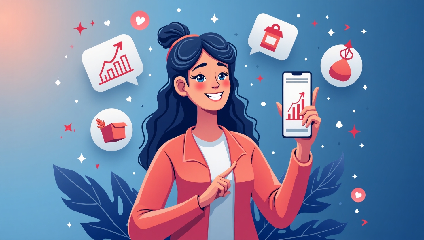 Illustration moderne et dynamique représentant un streamer ou créateur en live vidéo vertical sur un smartphone, entouré d’éléments de commerce en ligne, tels que des produits, des icônes d'achat instantané, et des graphiques de croissance, dans un style épuré et professionnel. L’ambiance doit évoquer la croissance rapide et l’innovation dans le commerce numérique, avec une palette de couleurs inspirée de ReelsForger (#54387D, #3E408D, #3C579D, #47C0B4, #58A17B, #80D07E, #A5DA6F, #E1A65F, #EFCA5E, #EBE263). L’image doit transmettre l’idée de stratégies gagnantes et de succès commercial à venir, adaptée à un format carré avec un ton à la fois sérieux et accessible.